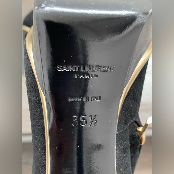 Saint Laurent black suede platform bootie with gold trim, size 35.5 - Picture 7 of 8